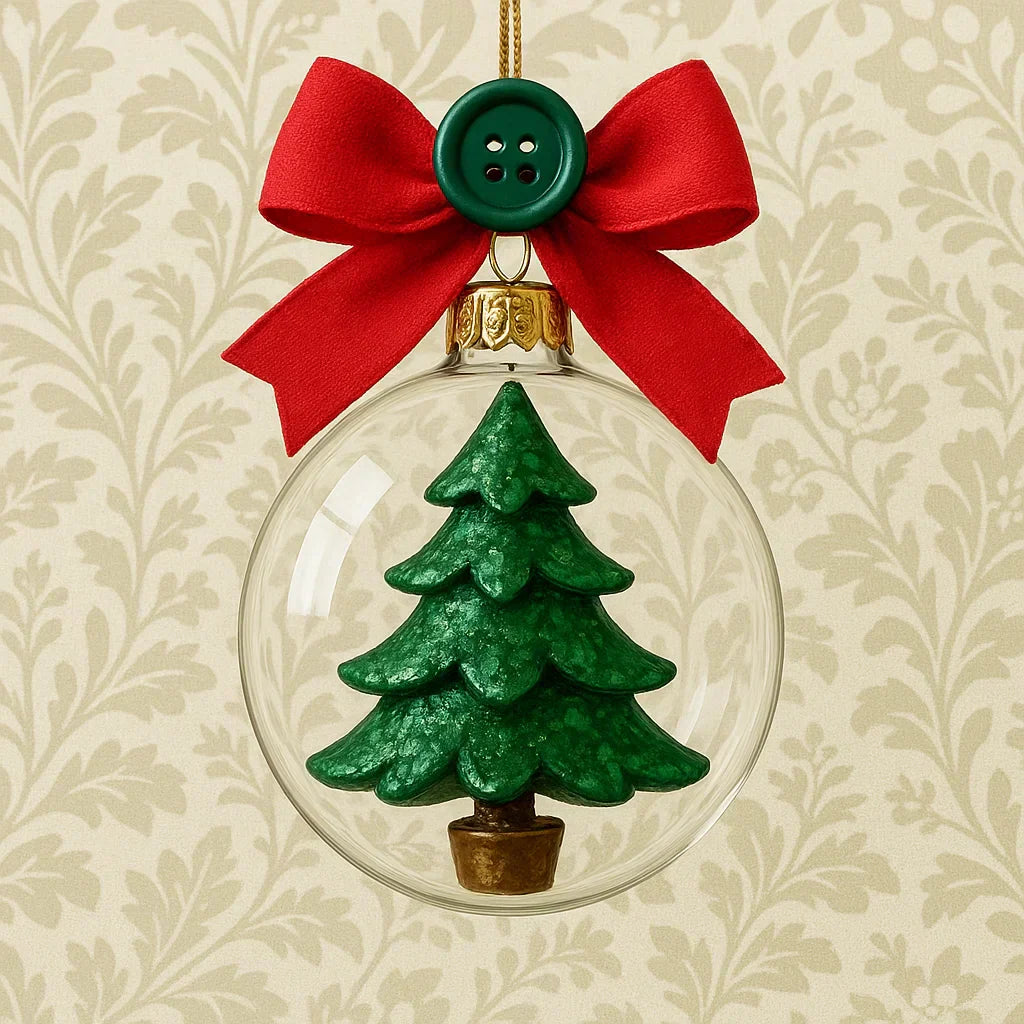 DIY Christmas Ornament: How to Make a Transparent Bauble with Ribbon, Tree & Fancy Button