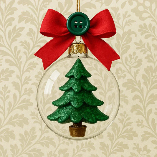 DIY Christmas Ornament: How to Make a Transparent Bauble with Ribbon, Tree & Fancy Button