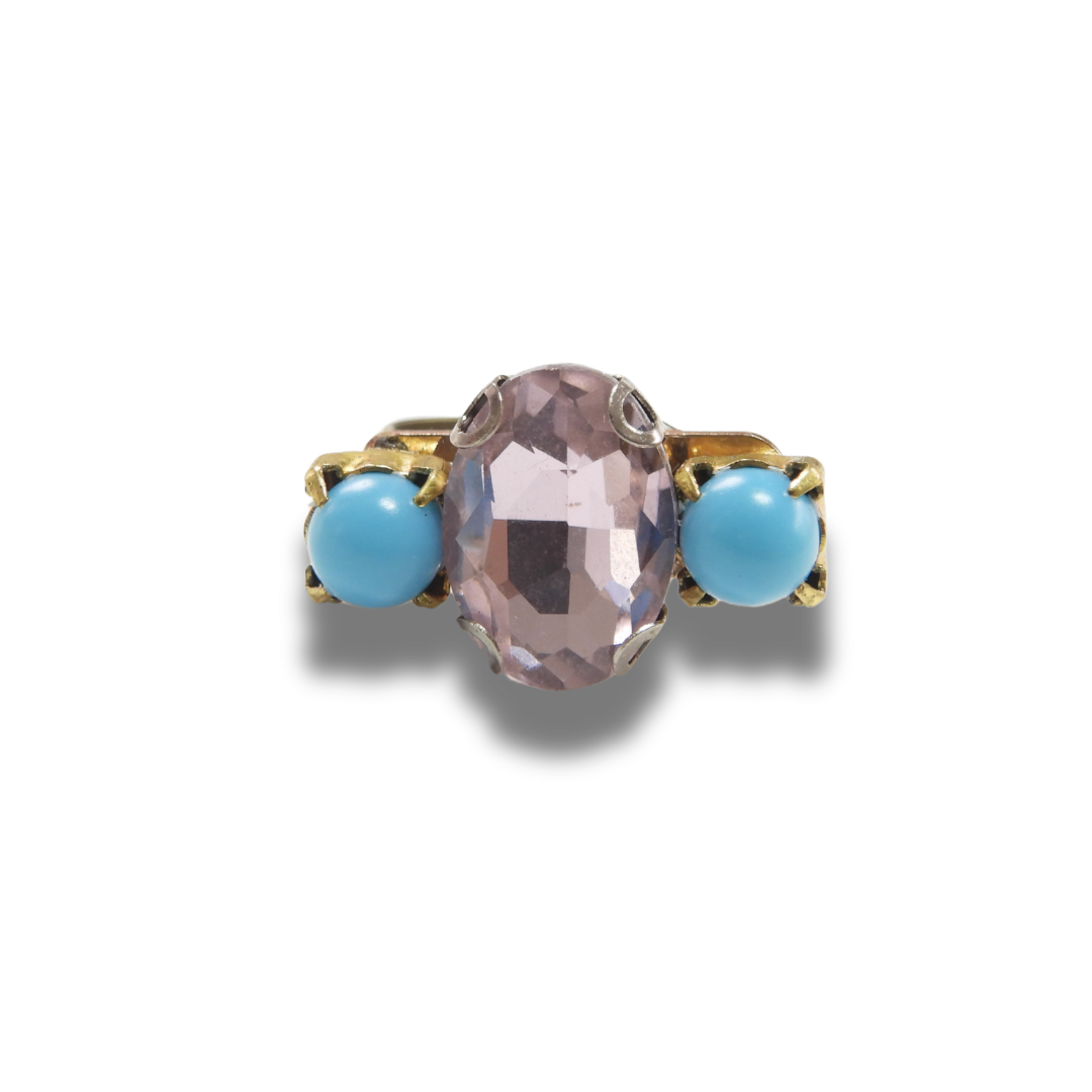 Handmade Ring With Pink & Light Blue Rhinestones