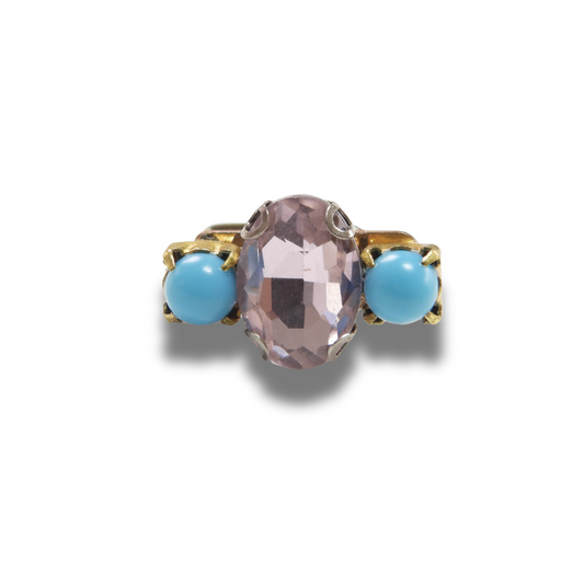 Handmade Ring With Pink & Light Blue Rhinestones