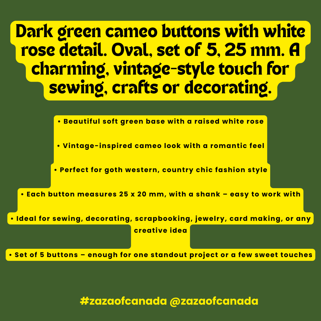 Dark green cameo buttons with white rose detail