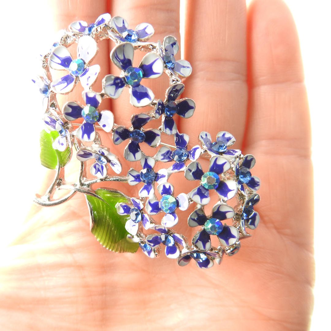 Blue Hydrangea flower brooch