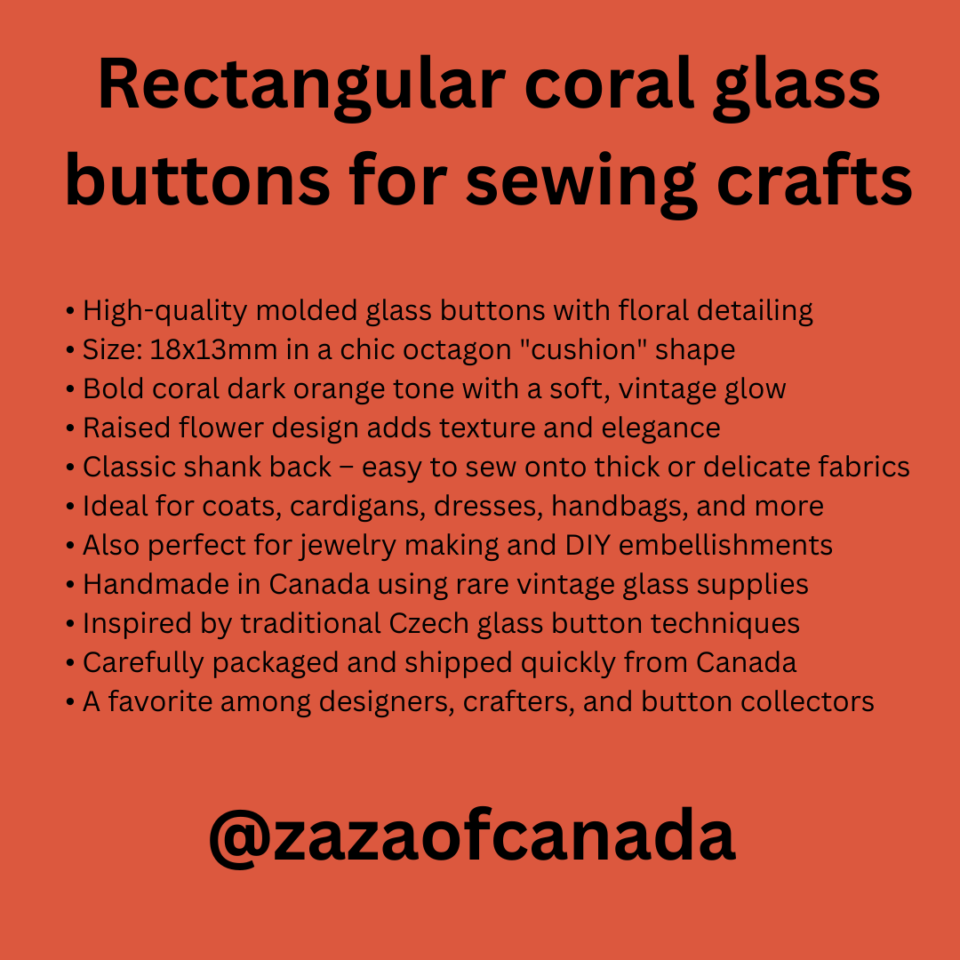 Rectangular coral glass buttons for sewing crafts