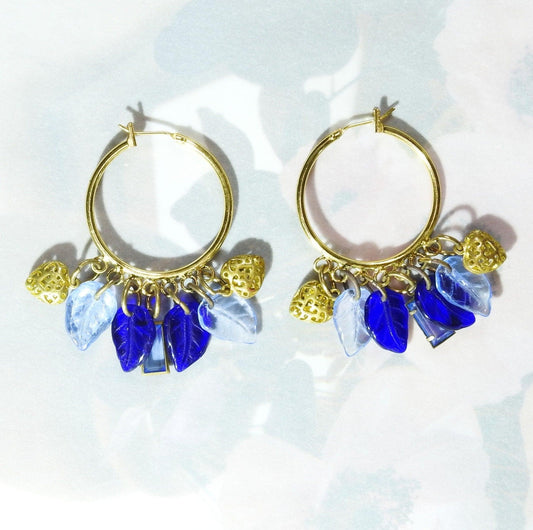Blue and gold dangle earrings