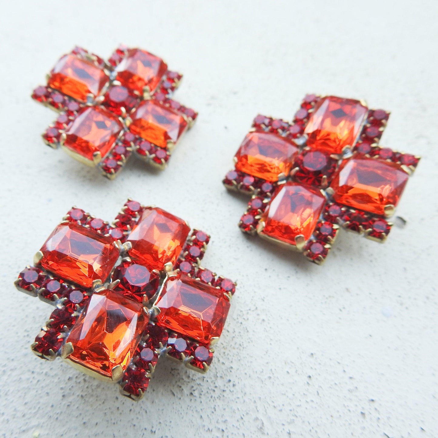 Cross shaped buttons for bracelets, buttons made of glass for jewelry making lot of 3 buttons - 30 mm