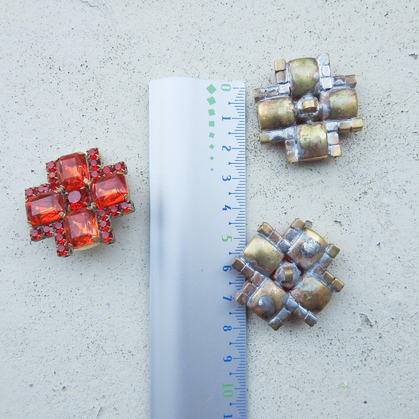 Cross shaped buttons for bracelets, buttons made of glass for jewelry making lot of 3 buttons - 30 mm