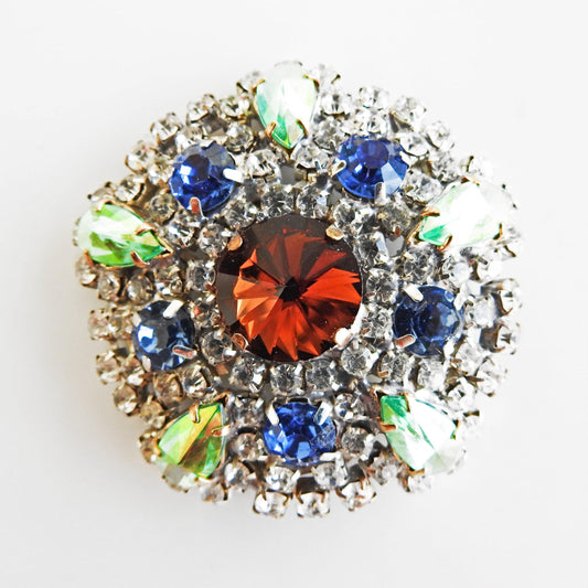 Czech glass brooch vintage, multicolored rhinestone brooch, grandmother costume jewelry gifts for her, unique gift for wife, grandma brooch