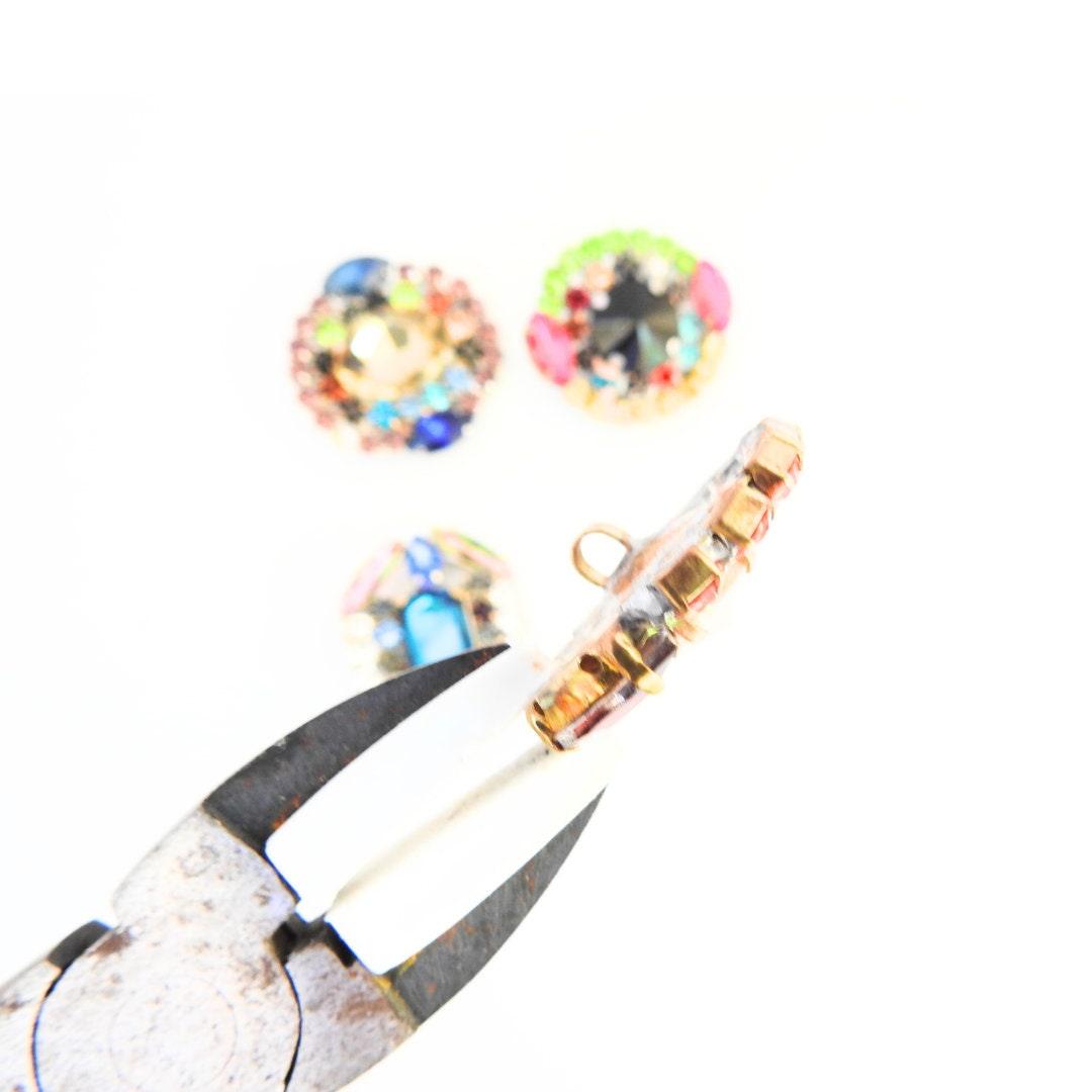 Sparkling Czech Glass Crystal Rhinestone Buttons - Lot of 4, 30mm with Shank. Sew on for Evening Gown, Fancy Coat, Clutch, Hat, Belt, Blazer