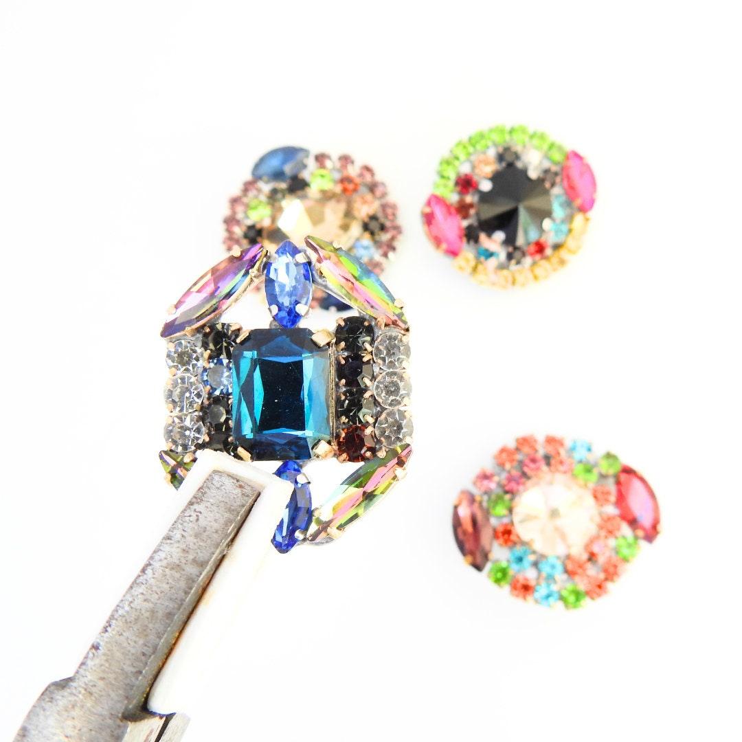 Sparkling Czech Glass Crystal Rhinestone Buttons - Lot of 4, 30mm with Shank. Sew on for Evening Gown, Fancy Coat, Clutch, Hat, Belt, Blazer