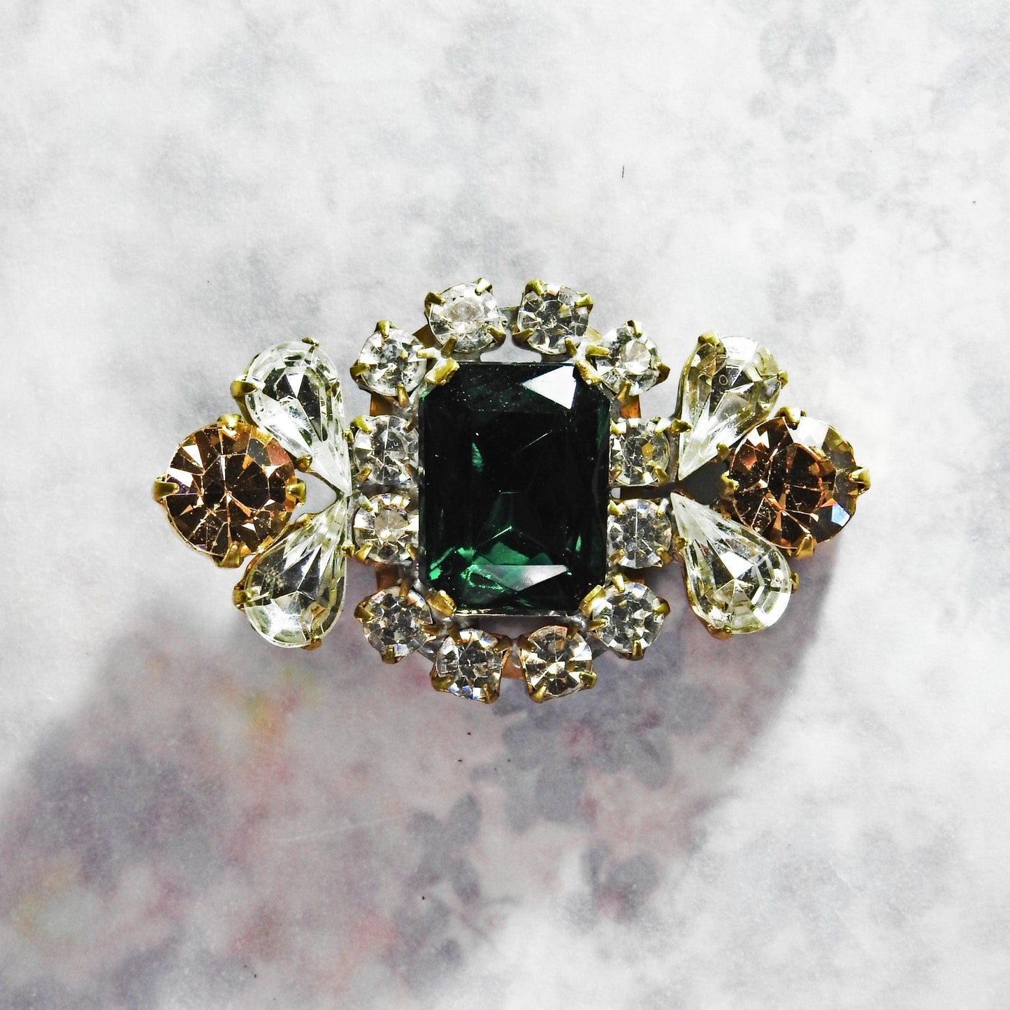 Green glass button with shank with rhinestone crystal, one shiny bling unusual components for jewelry making and luxury decorative sewing