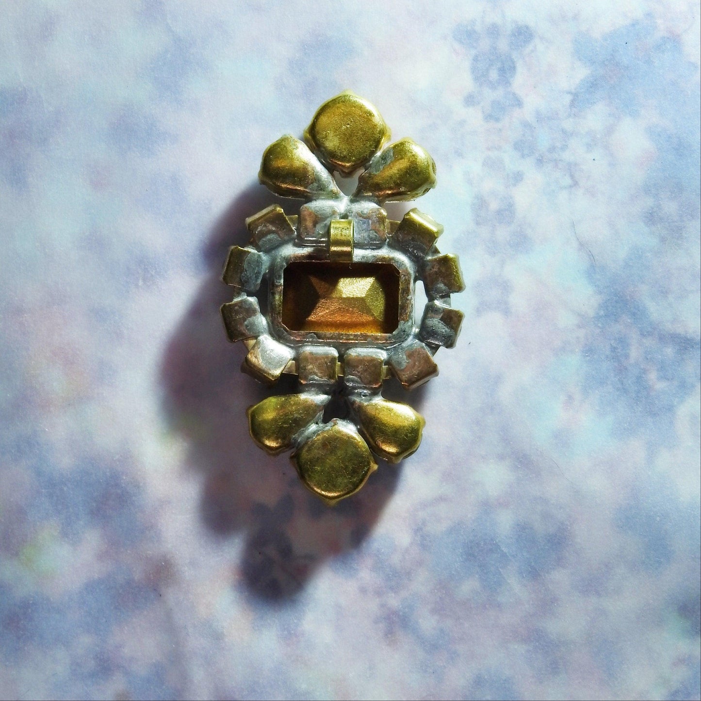 Green glass button with shank with rhinestone crystal, one shiny bling unusual components for jewelry making and luxury decorative sewing