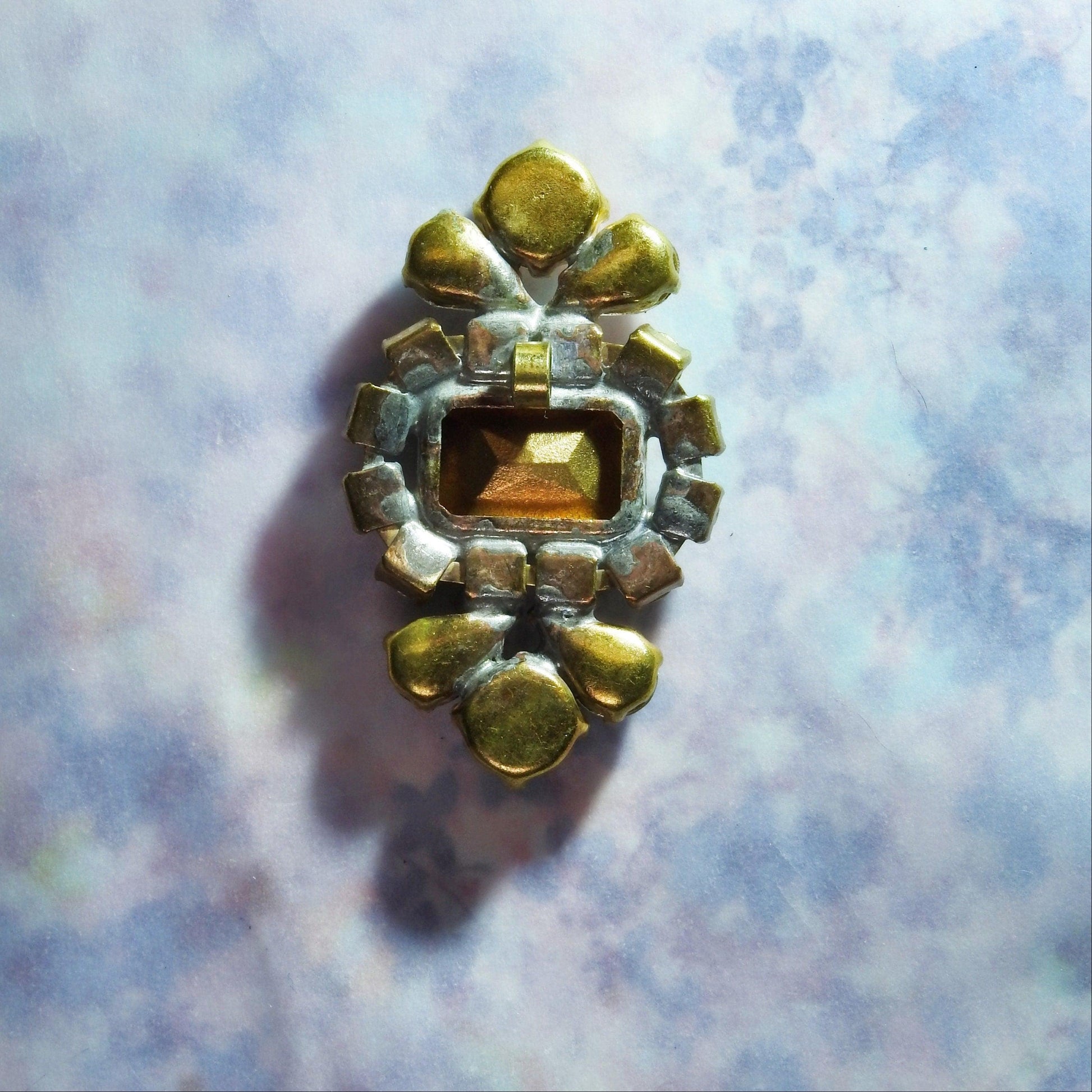 Green glass button with shank with rhinestone crystal, one shiny bling unusual components for jewelry making and luxury decorative sewing