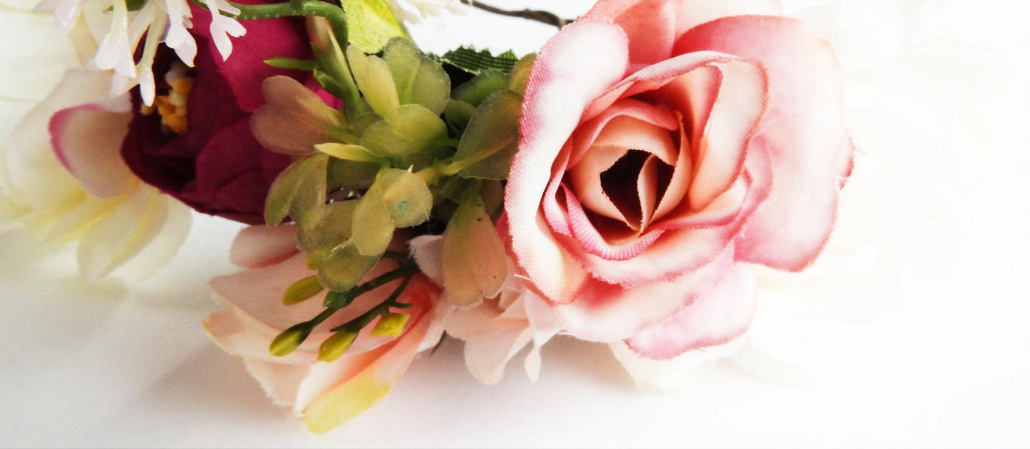 Flower crown, Bohemian bridal, pastel pink crowns wedding dress accessories, hair boho gift idea headband piece fall country ideas romantic