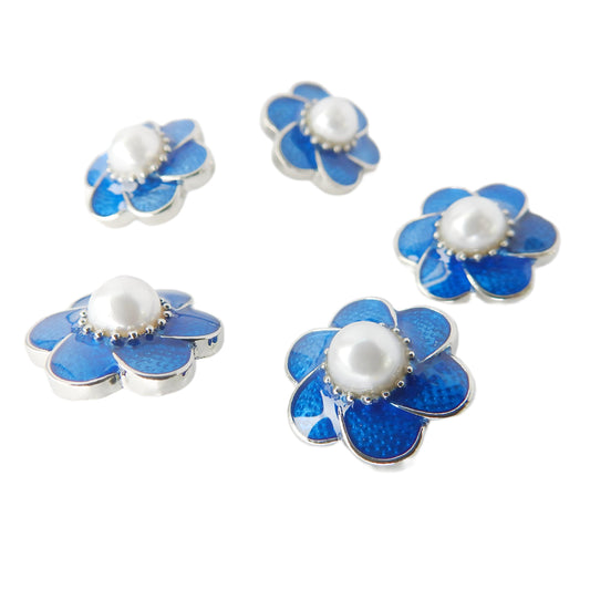 Flower-shaped Pearl snaps fasteners for jewelry, keychain, wristband bracelet, wallets for women, purse or pouch. 5 fancy snap buttons 18 mm