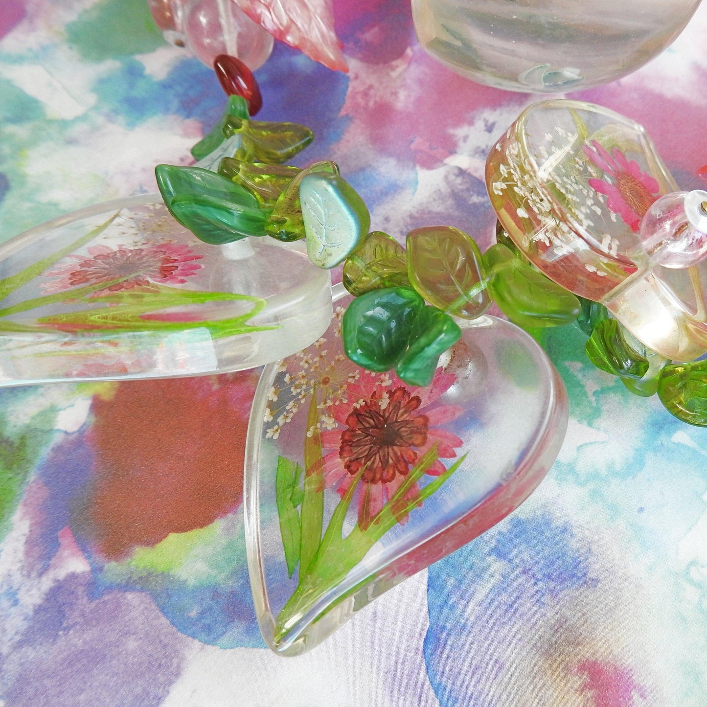 Flower statement necklace, chunky lucite necklace, unique lucite necklace and bracelet, one of a kind lucite vintage necklace