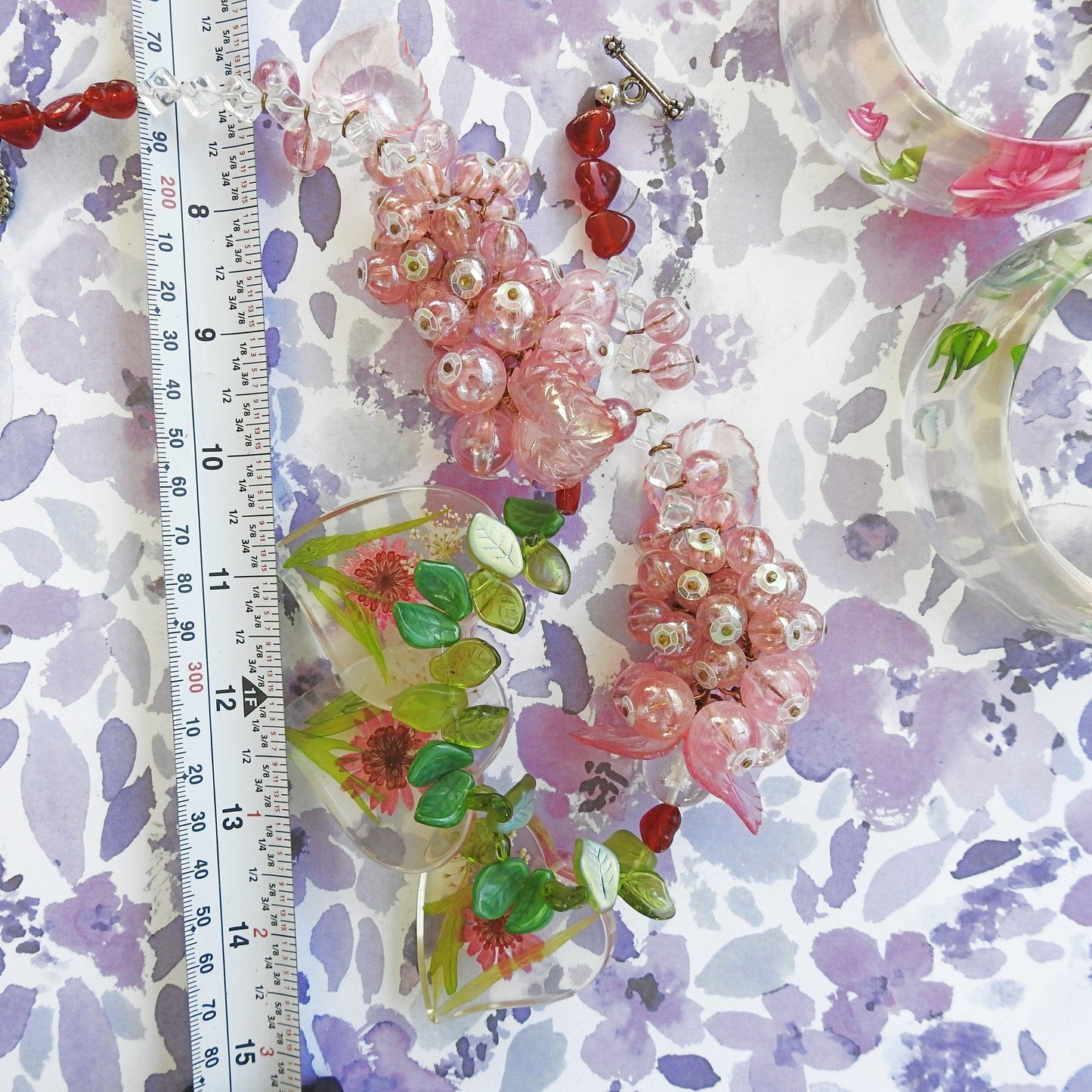 Flower statement necklace, chunky lucite necklace, unique lucite necklace and bracelet, one of a kind lucite vintage necklace