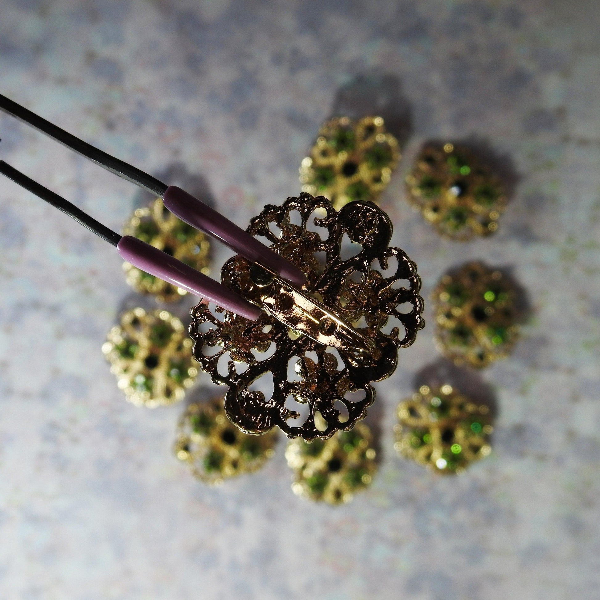 Green brooches for brooch bouquet