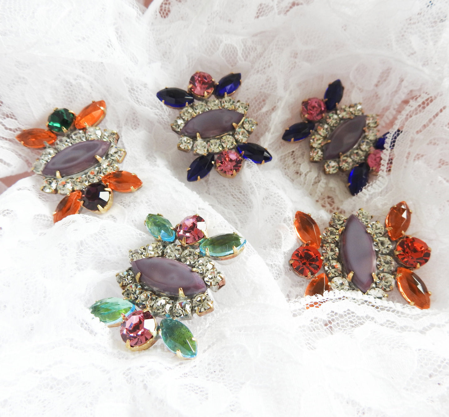 Purple Czech Rhinestone Buttons for Jewelry, Garments, Dresses, Ladies' Suits. Embellishments set for DIY, crafts and Decorating your home