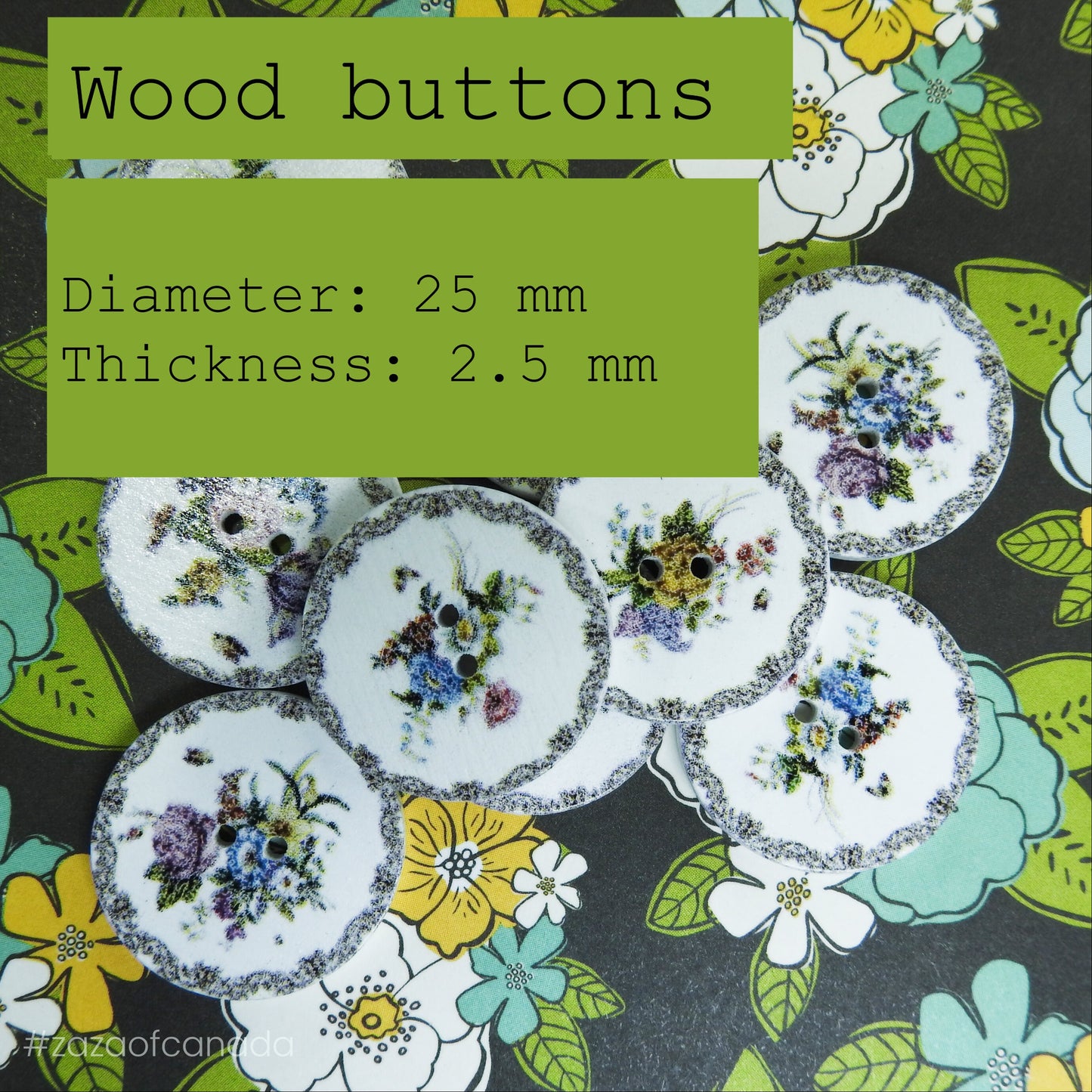 White Floral Painted Wood Buttons