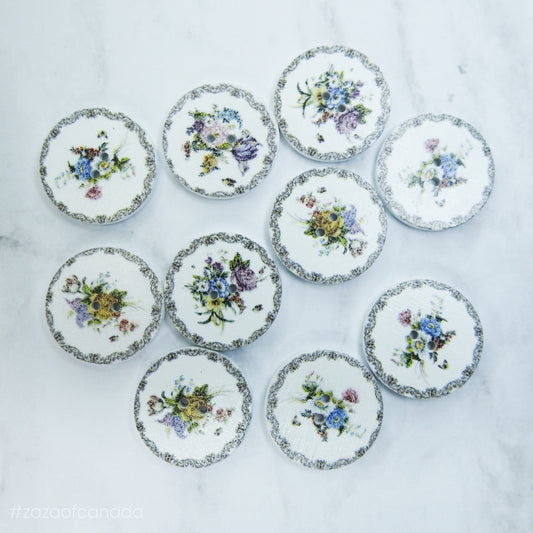 White Floral Painted Wood Buttons