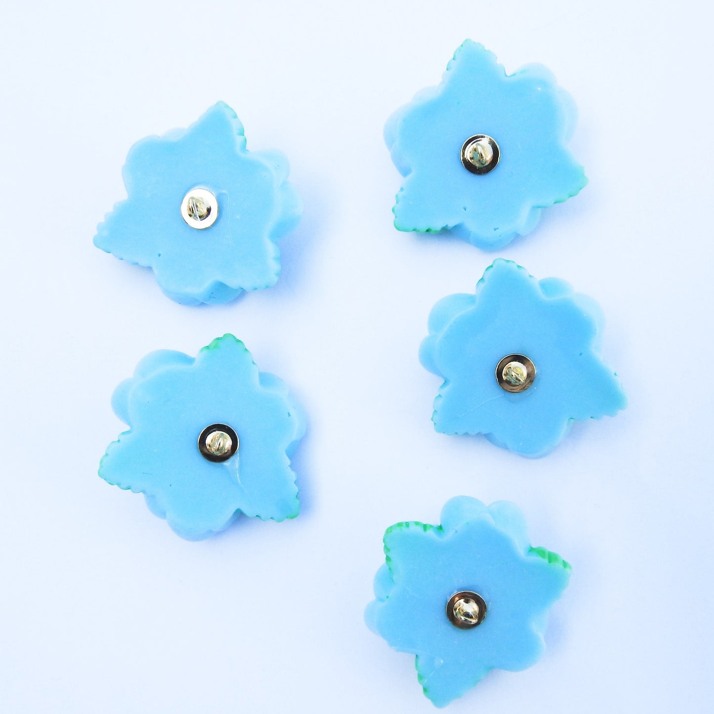 Large Blue Floral Buttons - Set of 5