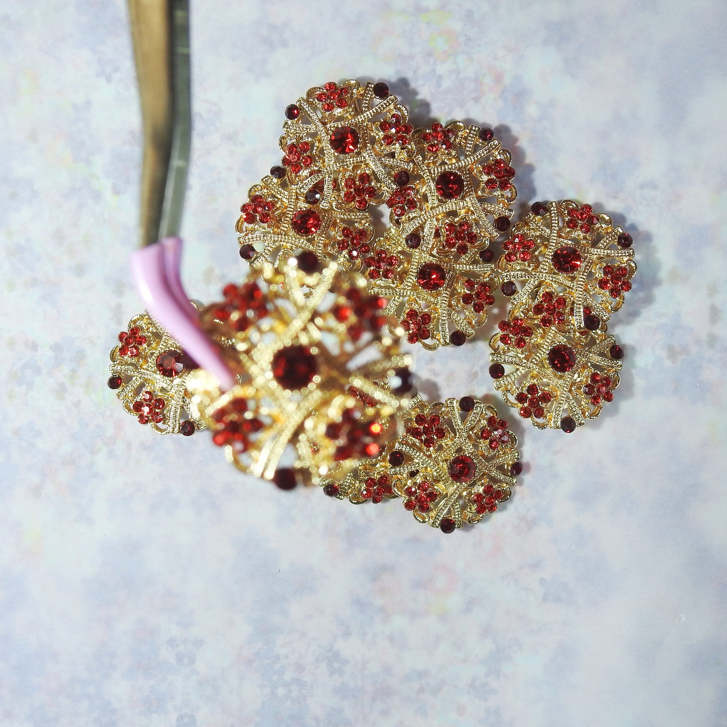 Lovely Set of 10 Red and Gold Brooches