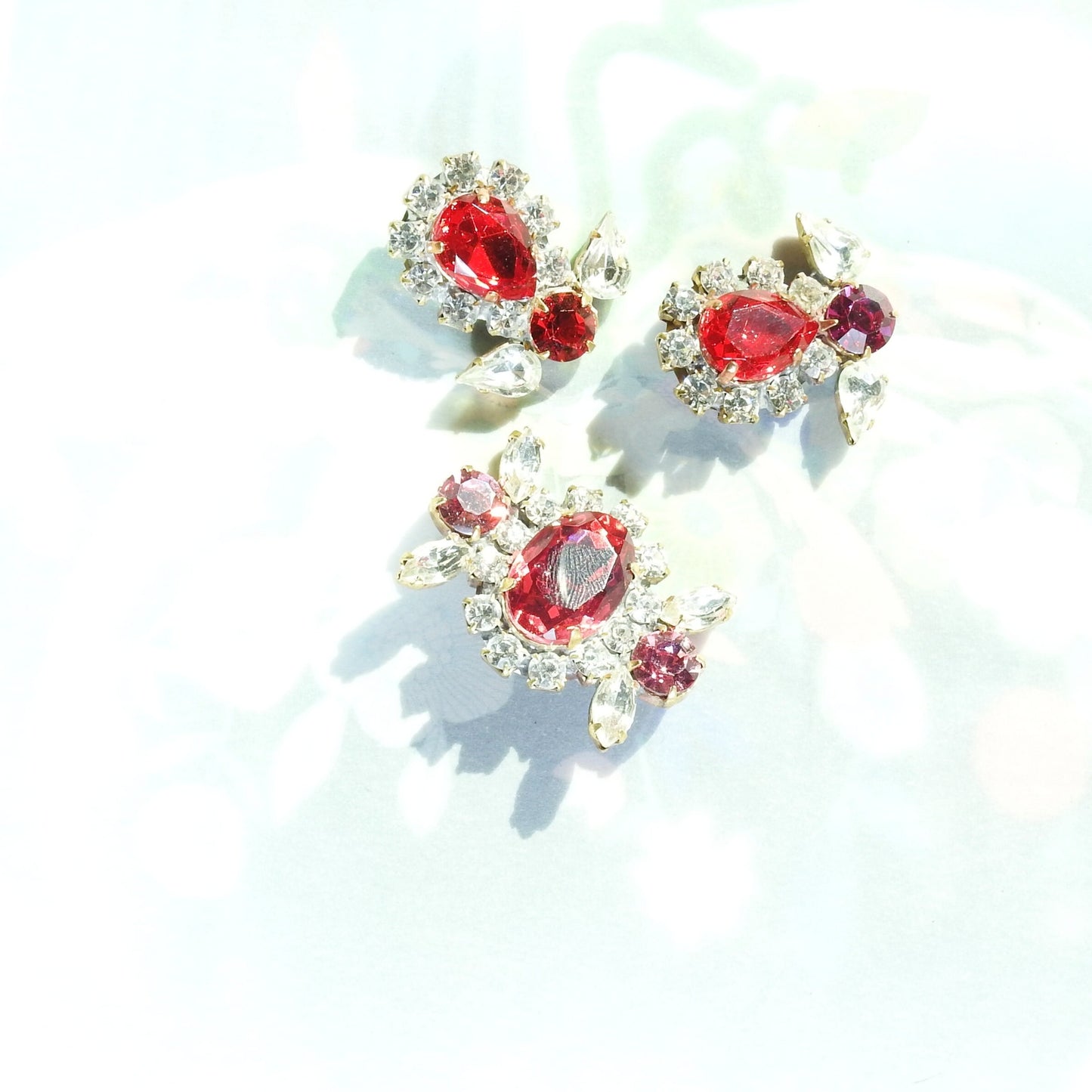 Large Red & Pink Jeweled Czech Glass Buttons - Set of 3