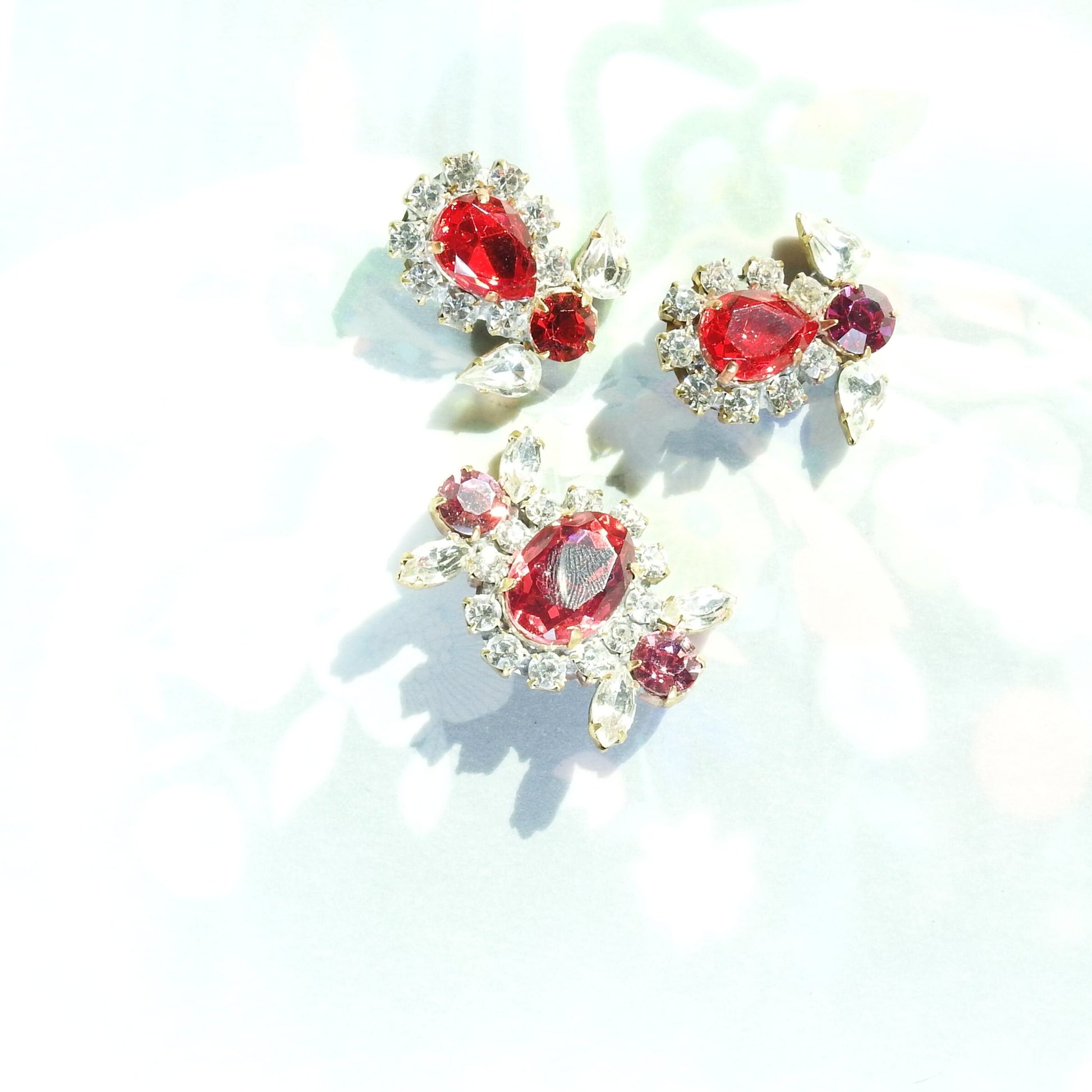 Large Red & Pink Jeweled Czech Glass Buttons - Set of 3