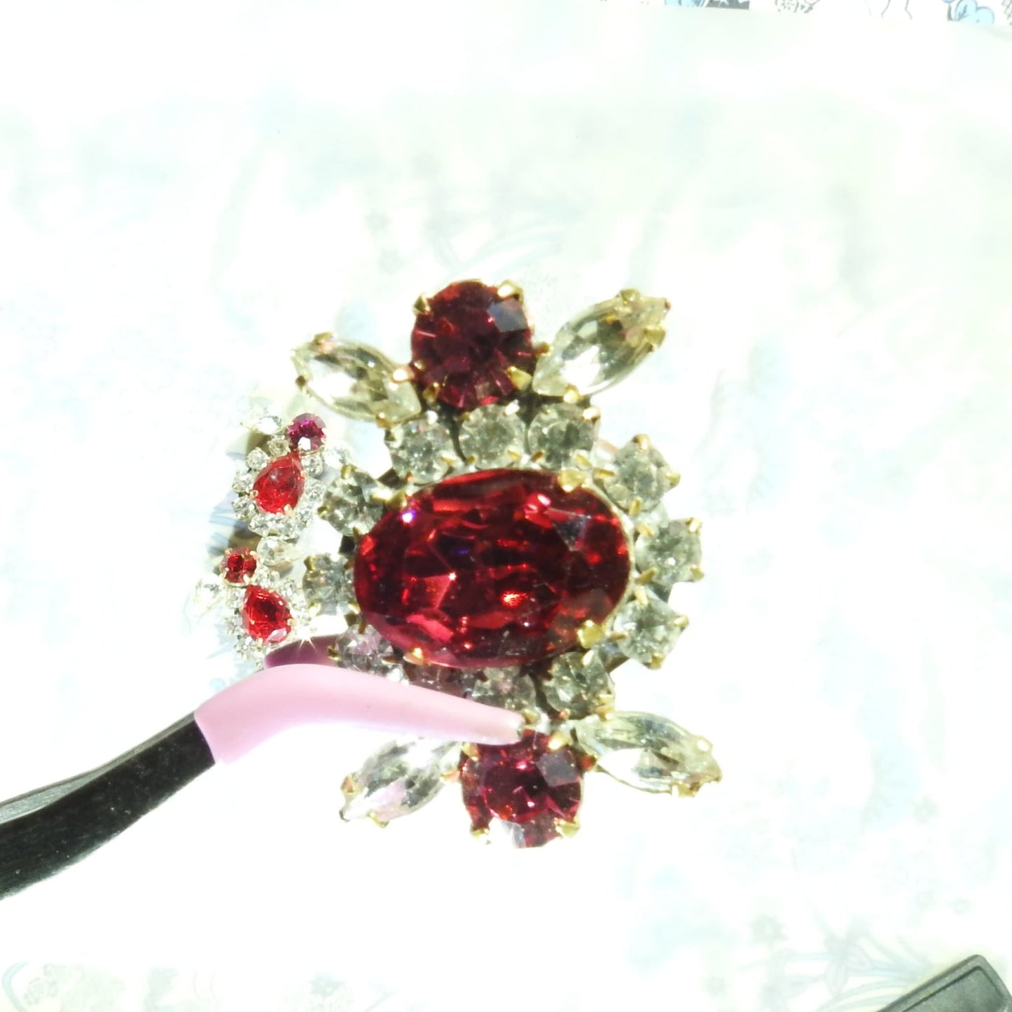 Large Red & Pink Jeweled Czech Glass Buttons - Set of 3
