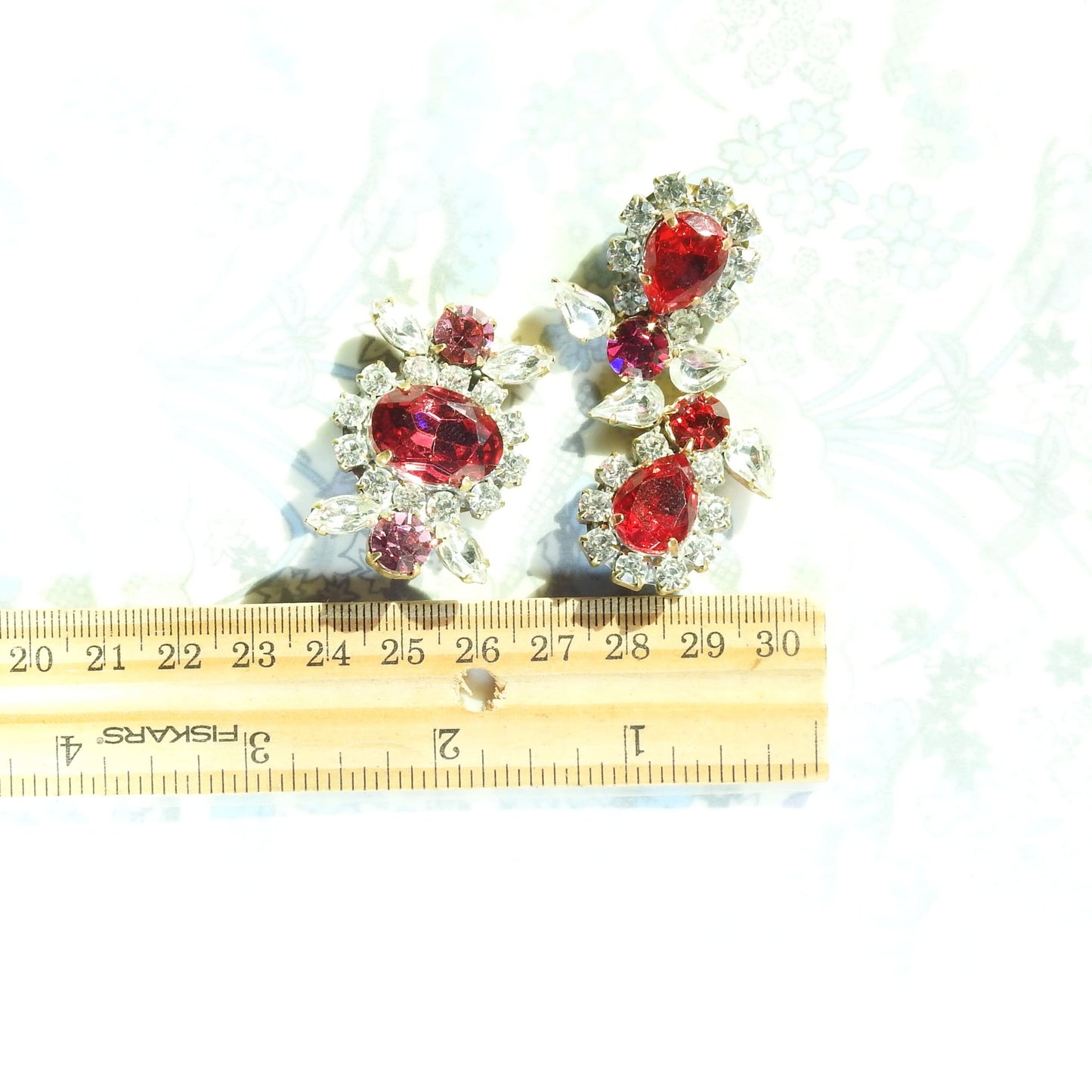 Large Red & Pink Jeweled Czech Glass Buttons - Set of 3