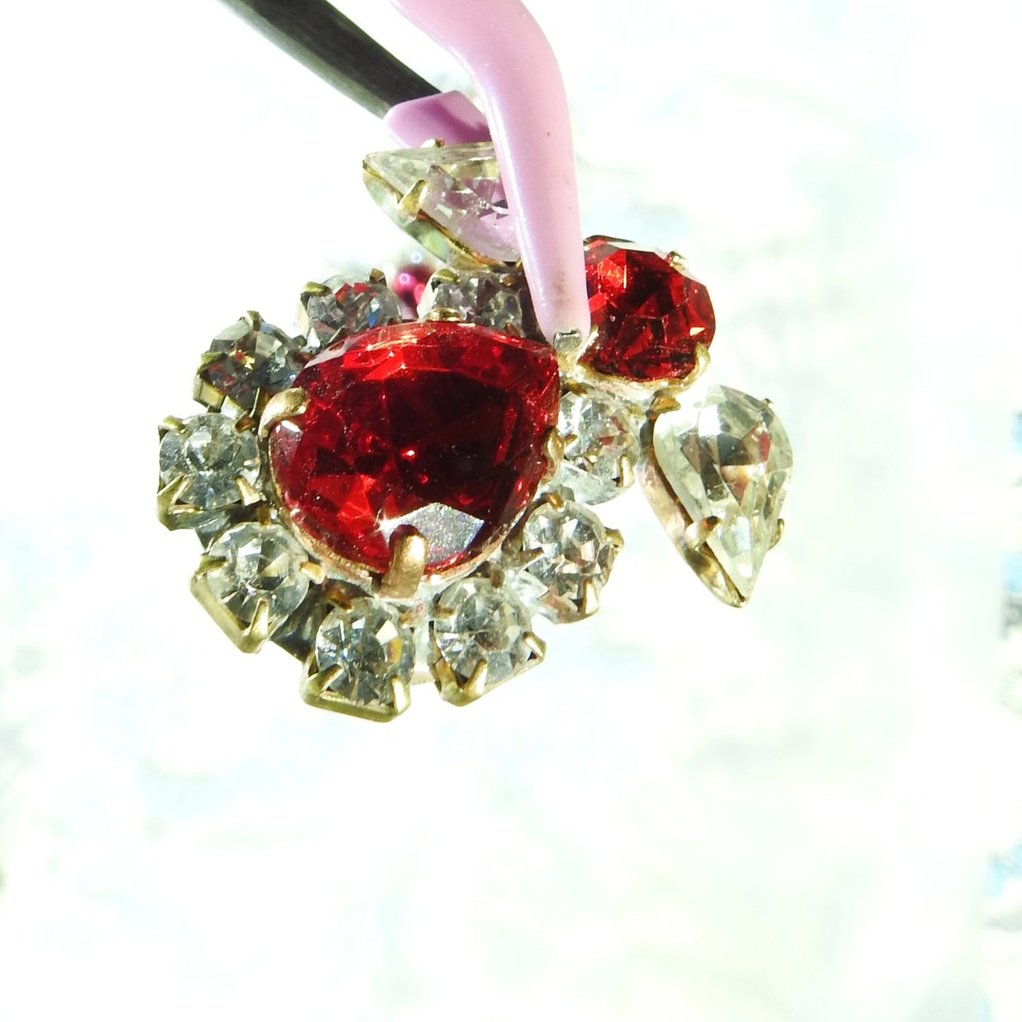 Large Red & Pink Jeweled Czech Glass Buttons - Set of 3