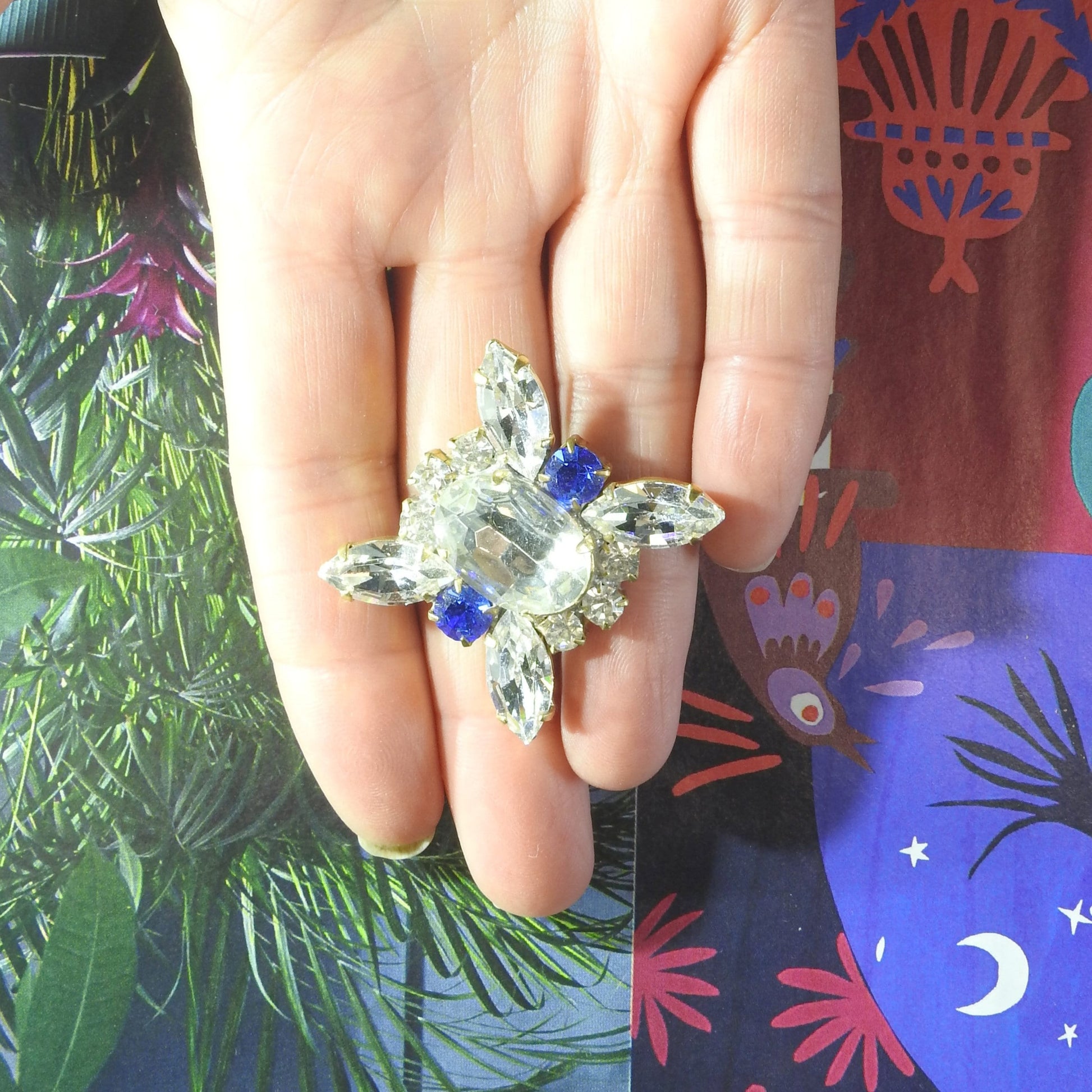 Large 30mm Jeweled Button – Blue Czech Glass