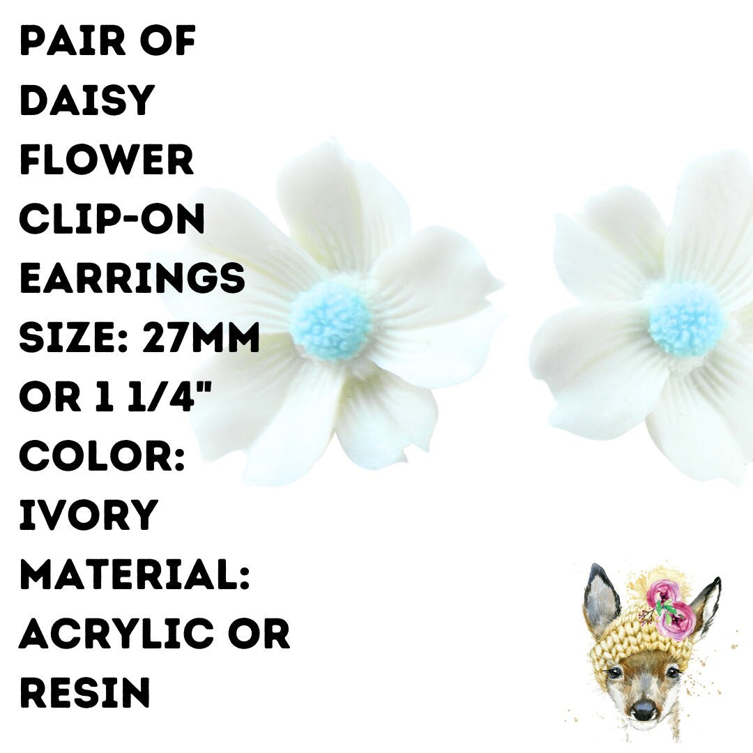 Daisy Flower Clip on Earrings