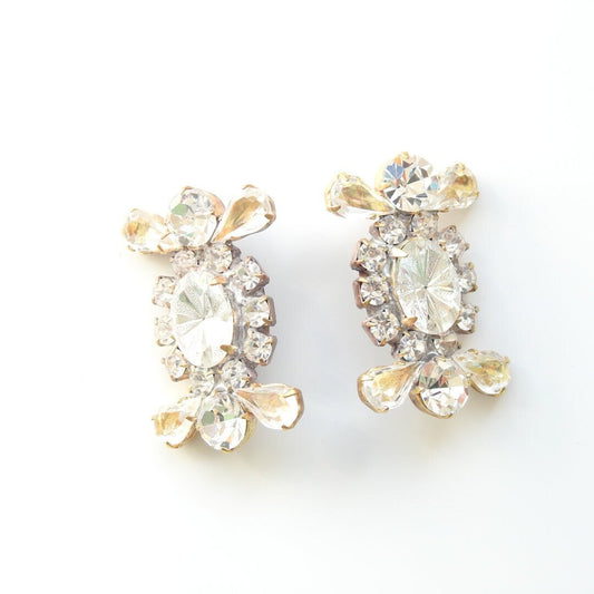 Set of Two Crystal Buttons with Metal Shank, Oval, and Pear Shaped Glass Stones. Premium Wedding details. Handmade in Czechoslovakia, 40 mm