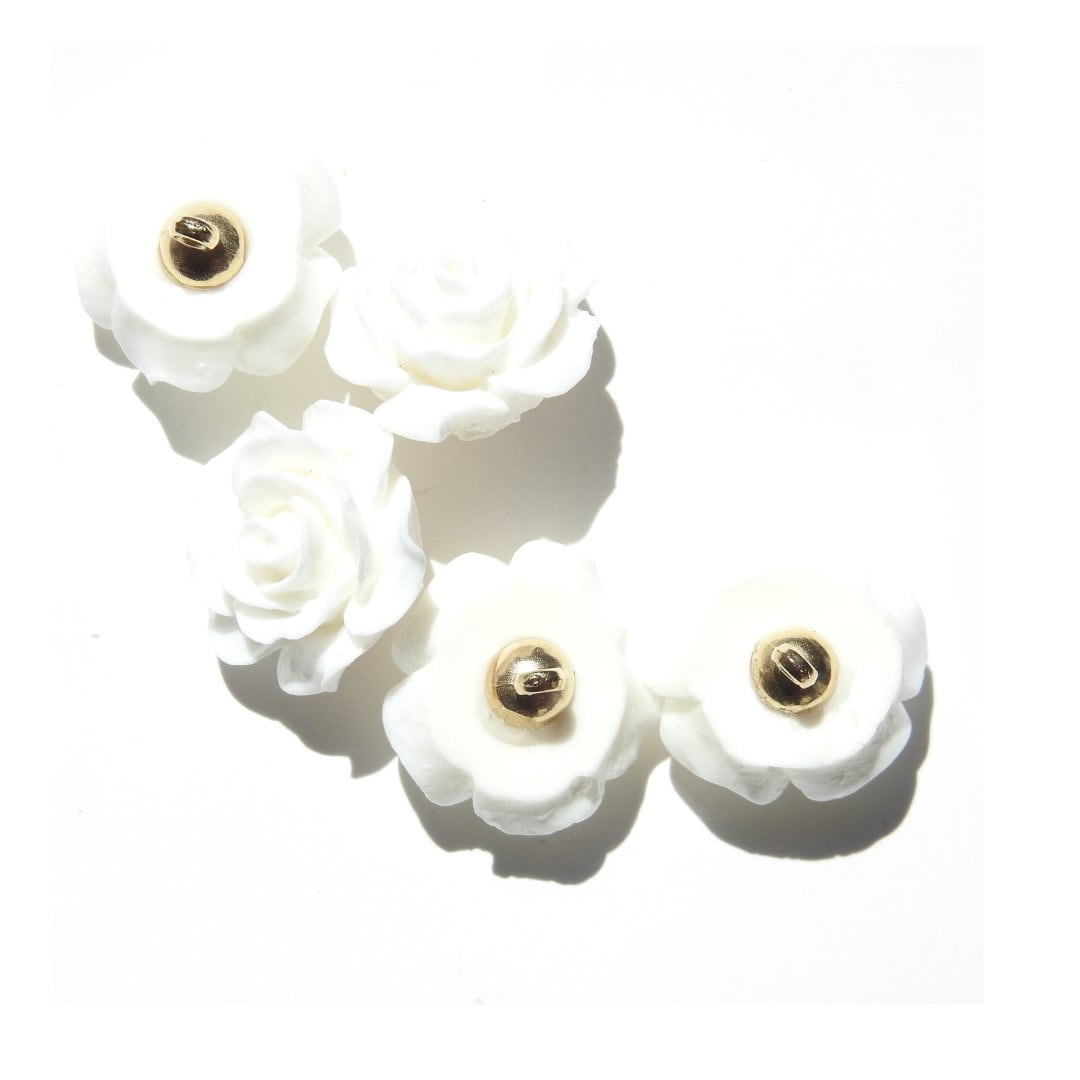 Fancy White Rose Floral Buttons - 20mm Shank Buttons for Wedding Dresses and Handbag Embellishments, Set of 5 - Cool Sewing Crafts,