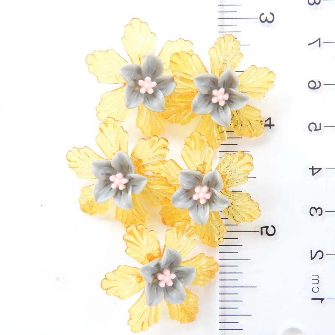 Orange Shank Buttons for Fall Decorations - 30mm Set of 5 - Flower Shaped Plastic Buttons, OOAK Handcrafted Sewing Buttons