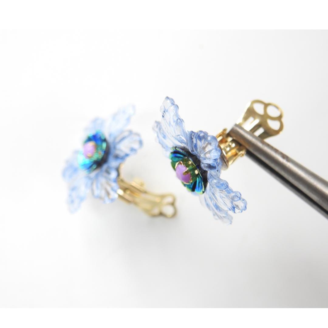 Blue Flower Clip on earrings