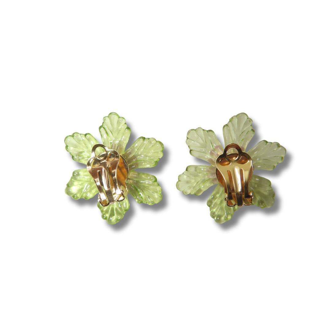 Light Green Floral Clip-On Earrings for Women