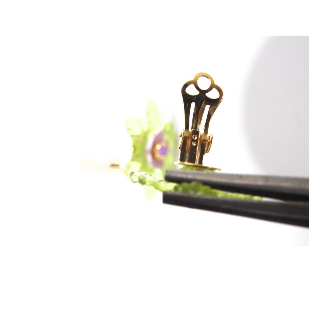 Light Green Floral Clip-On Earrings for Women