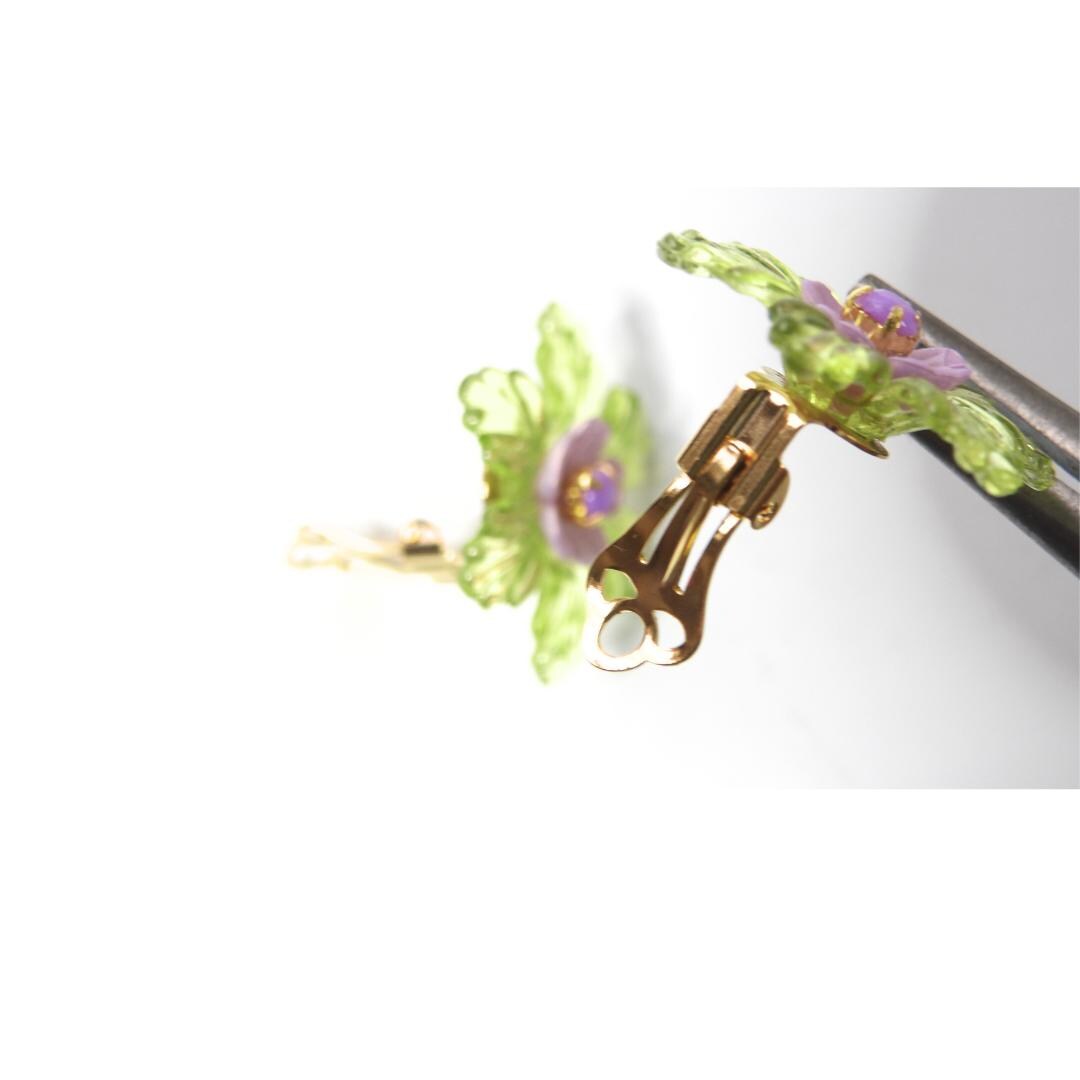 Light Green Floral Clip-On Earrings for Women
