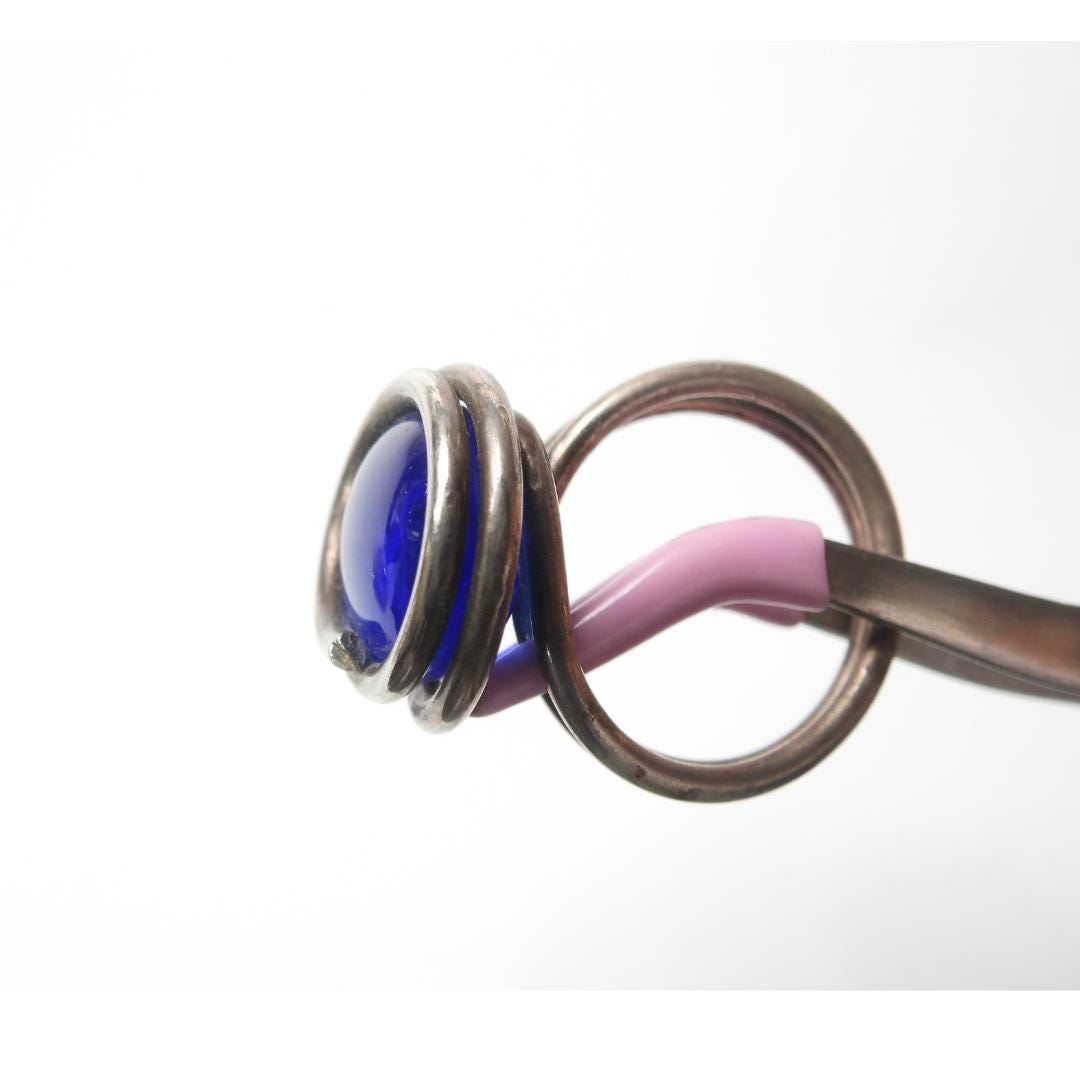 Blue silver wire wrapped ring