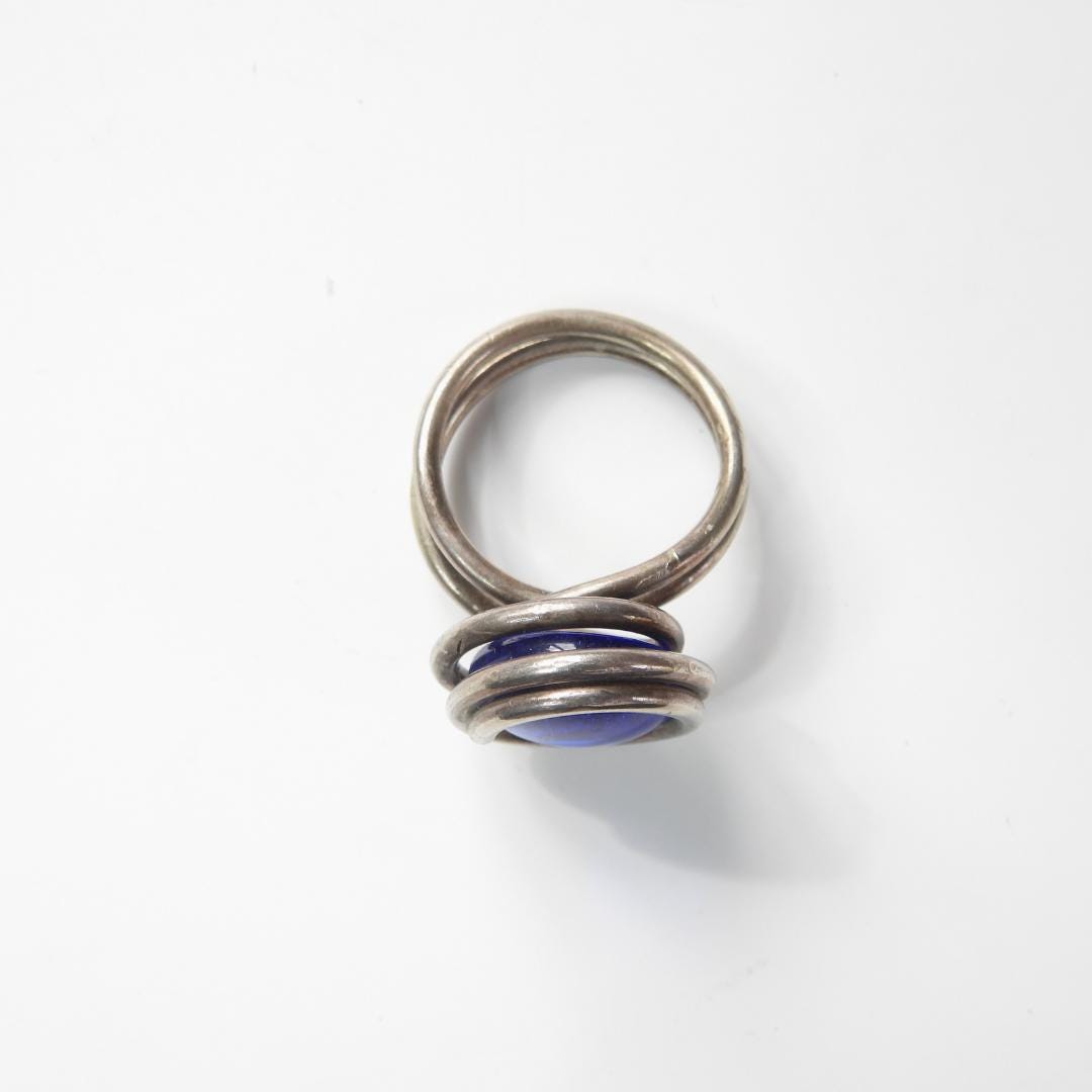 Blue silver wire wrapped ring