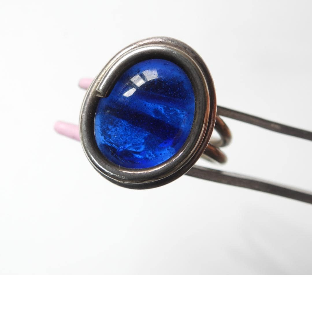 Blue silver wire wrapped ring
