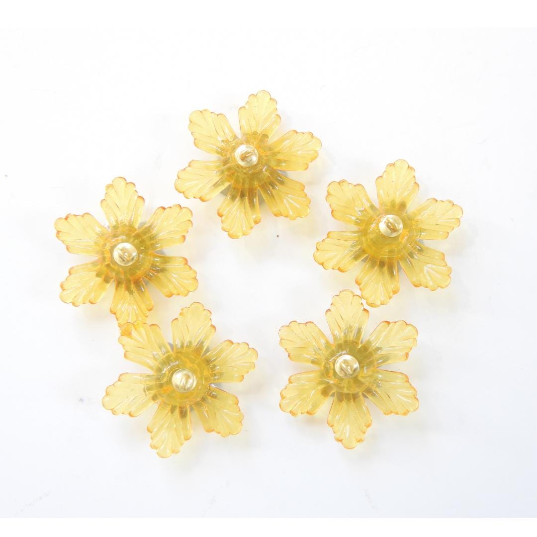 Orange Shank Buttons for Fall Decorations - 30mm Set of 5 - Flower Shaped Plastic Buttons, OOAK Handcrafted Sewing Buttons