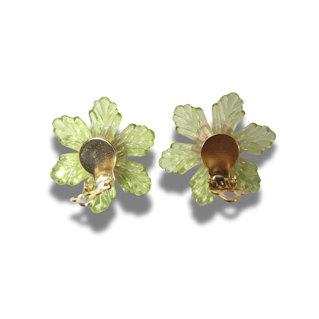 Light Green Floral Clip-On Earrings for Women