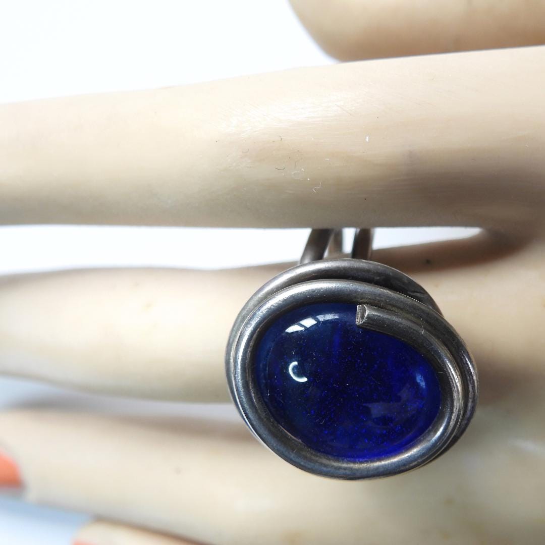 Blue silver wire wrapped ring