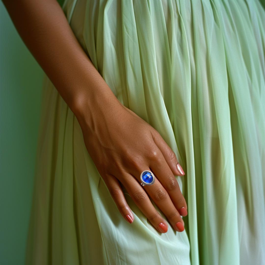 Blue silver wire wrapped ring