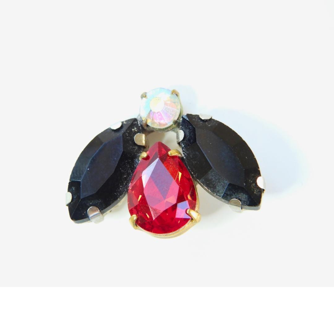 Jeweled Bee Button for Decorating – Sparkly Red & Black Crystal Button with Shank for Coats