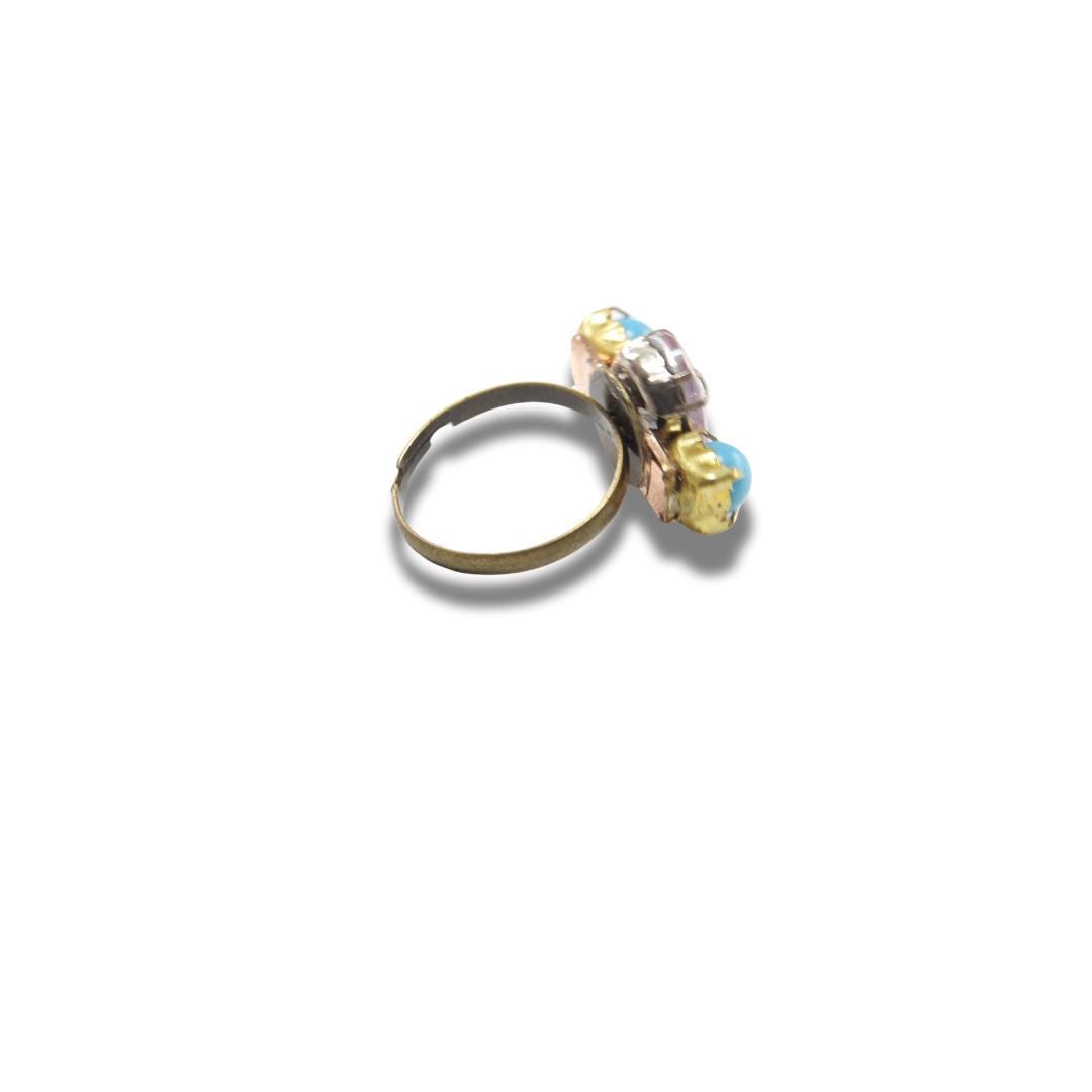 Vintage Charm Handmade Ring – Pink & Light Blue Rhinestones – Adjustable – US Size 7.5 - Gift for your mom, sister, best friend, or yourself