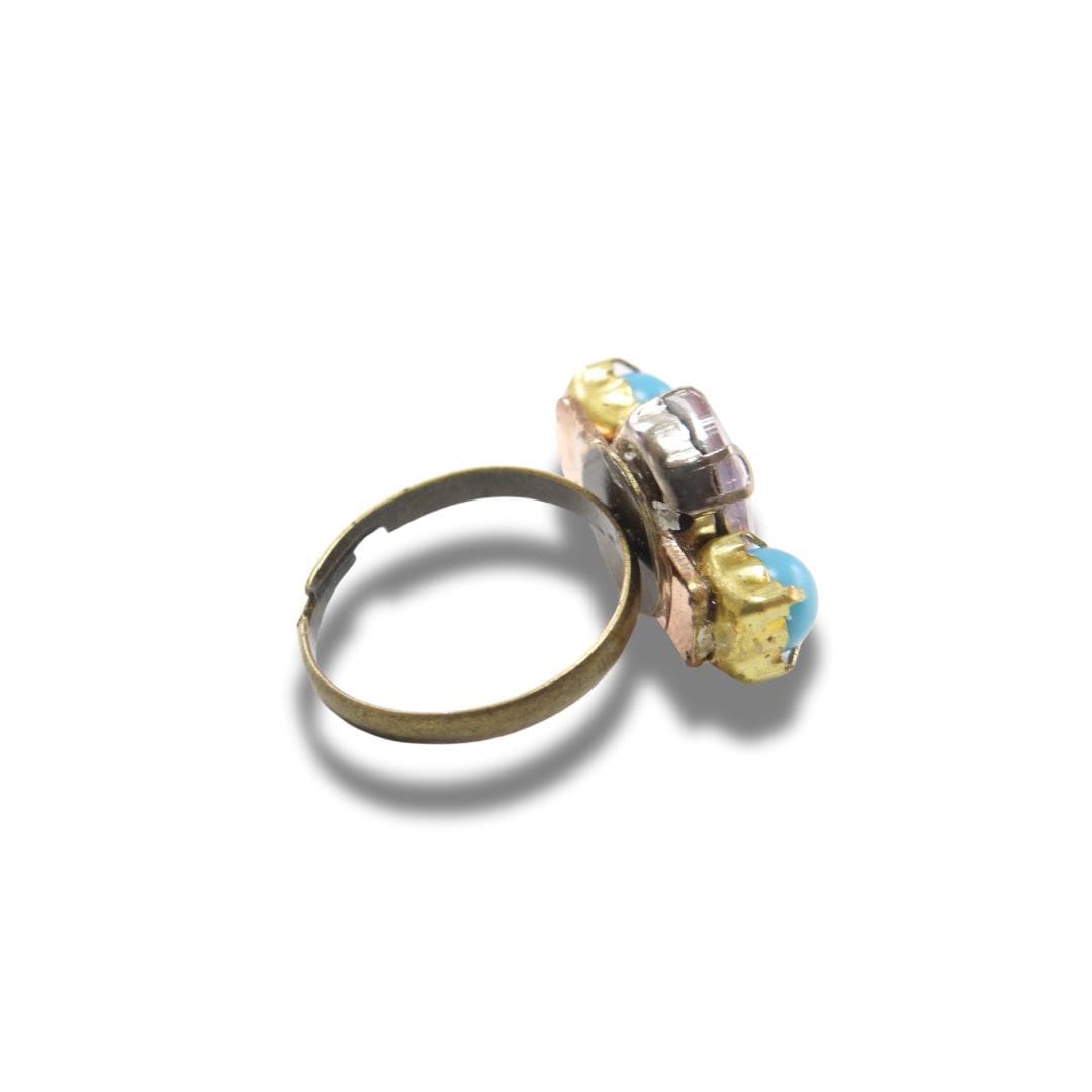 Vintage Charm Handmade Ring – Pink & Light Blue Rhinestones – Adjustable – US Size 7.5 - Gift for your mom, sister, best friend, or yourself